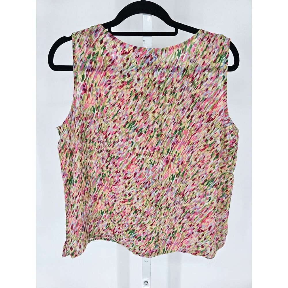 Liz Claiborne Womens Sz 14 Sleeveless Blouse Light Pink Green Abstract Print - Picture 5 of 5